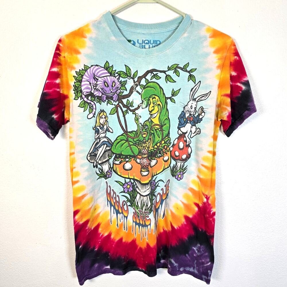 Liquid Blue Tye Die Shirt Adult S/M Alice in Wonderland We're All Mad Here